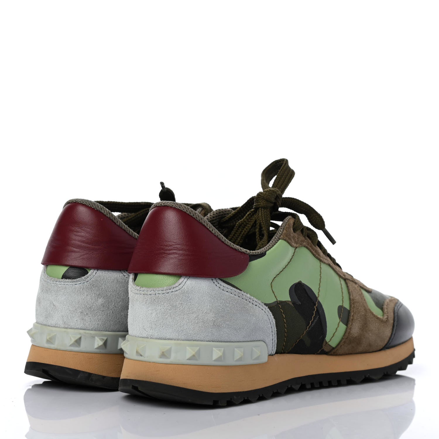 Valentino Garavani Nappa Suede Camouflage Womens Rockrunner Sneakers 38 Green Multicolor 3 of 4