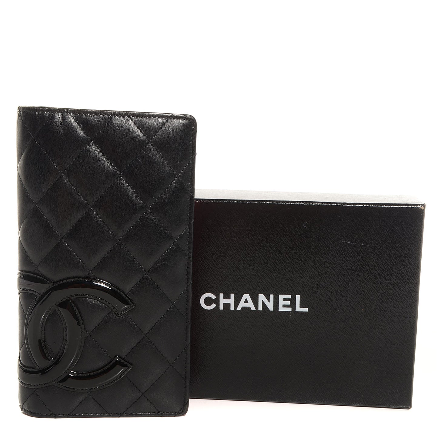 Calfskin Cambon Quilted Yen Wallet Black