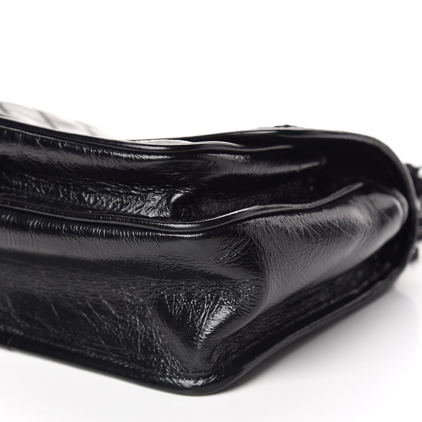Crinkled Calfskin Matelasse Monogram Baby Niki Chain Satchel Black