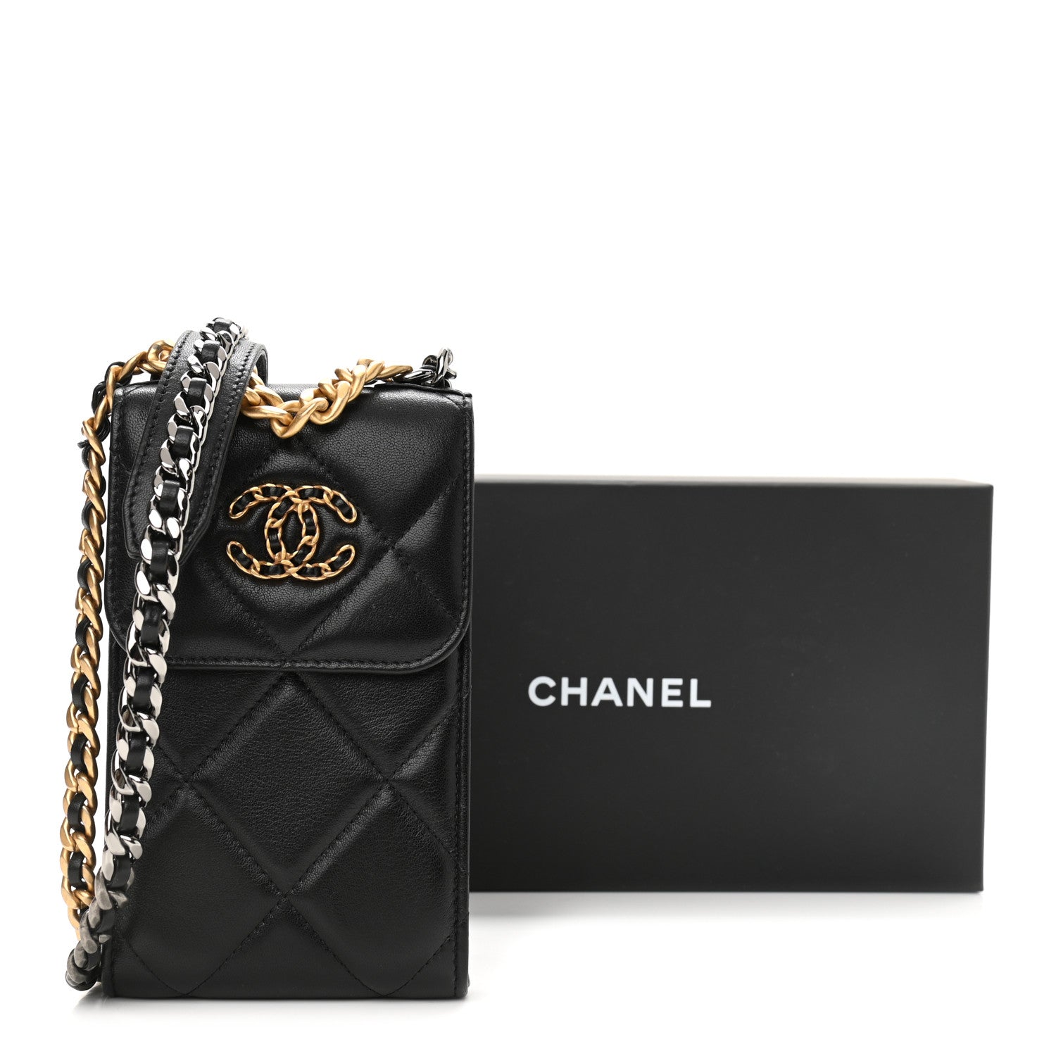 Chanel Lambskin Quilted Chanel 19 Phone Holder With Chain Black 11 of 11