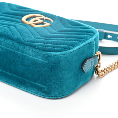Gucci Velvet Matelasse Small GG Marmont Chain Shoulder Bag Pavone Cyan 8 of 8