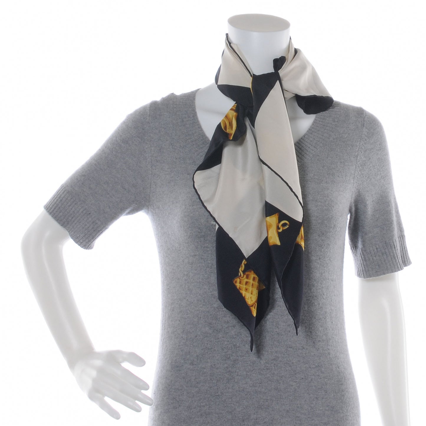 Silk Iconic Charms Scarf Black White Gold