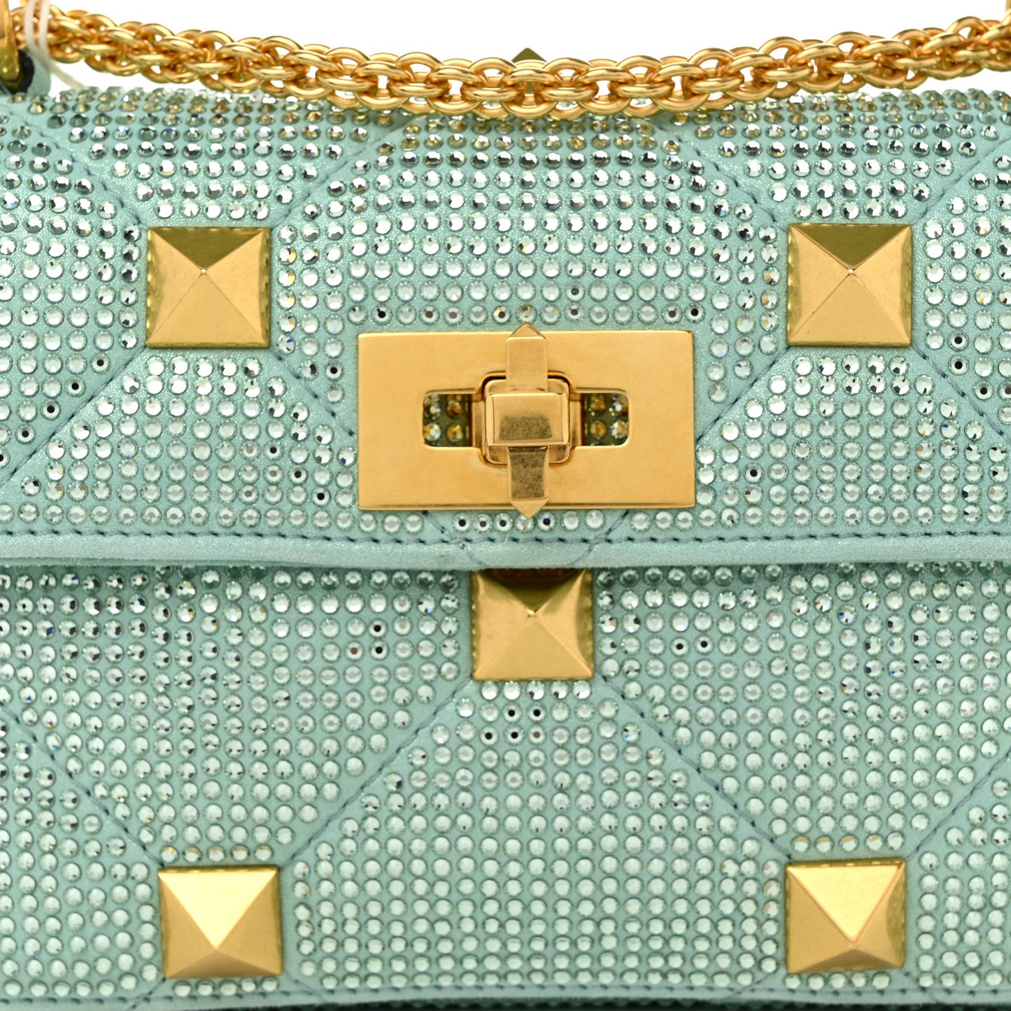 Crystal Suede Small Roman Stud Shoulder Bag Green