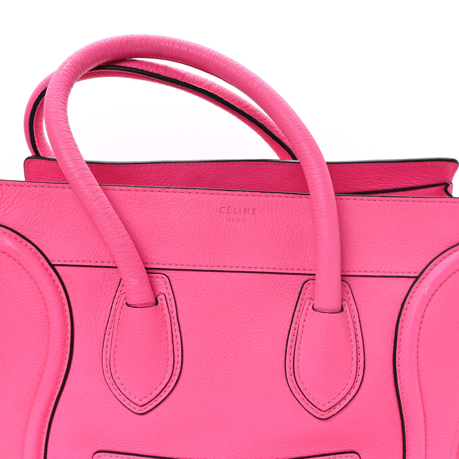 Celine Drummed Calfskin Mini Luggage Fluo Pink 7 of 11