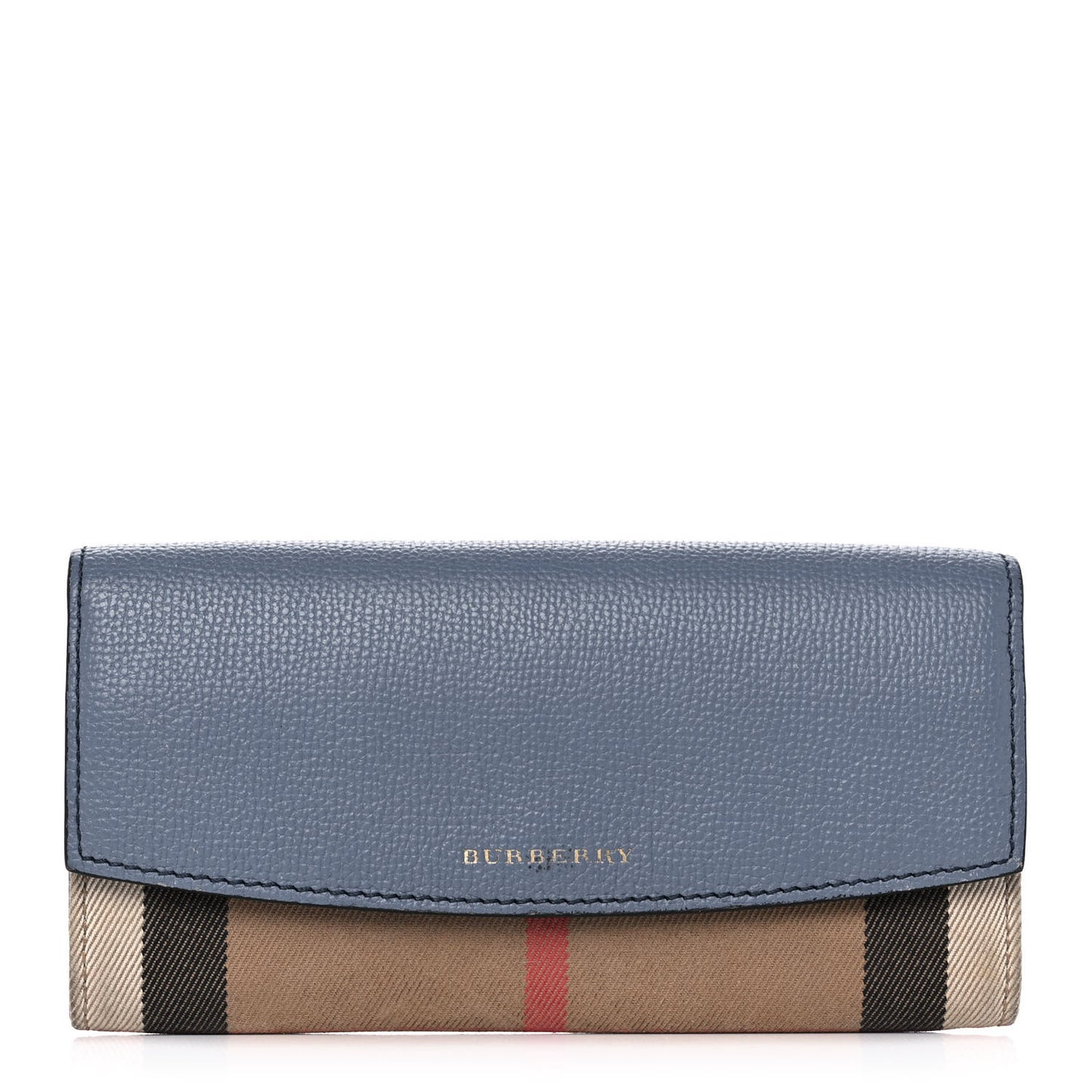 Calfskin House Check Porter Continental Wallet Slate Blue