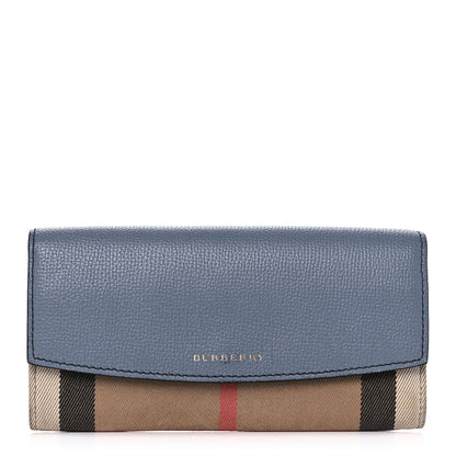 Burberry Calfskin House Check Porter Continental Wallet Slate Blue 1 of 13