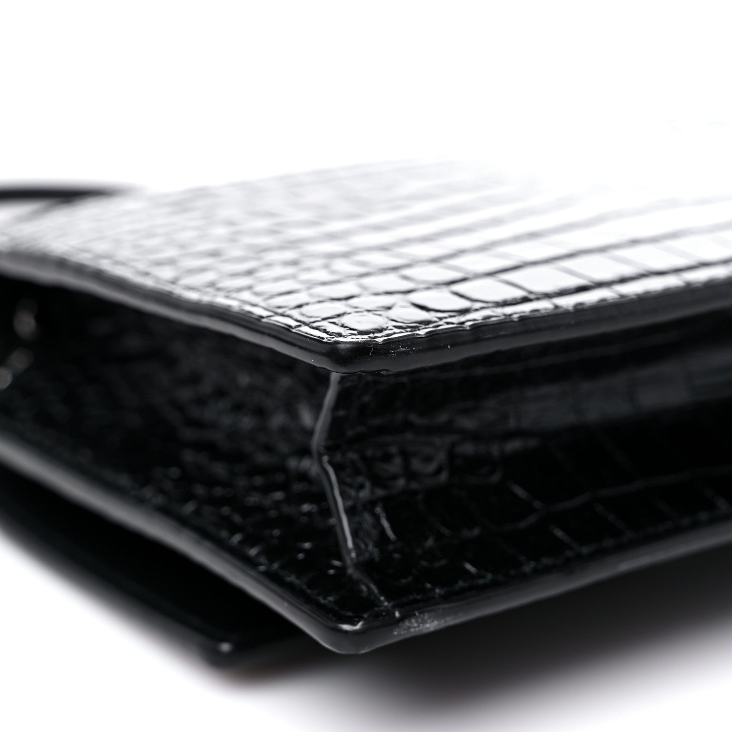 Saint Laurent Calfskin Crocodile Embossed Monogram Sunset Chain Wallet Black 9 of 11