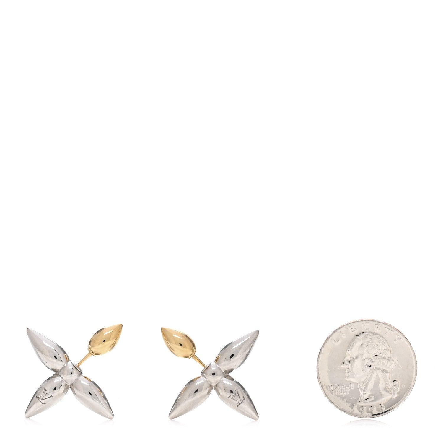 Louis Vuitton Metal Louisette Earrings Silver Gold 2 of 4