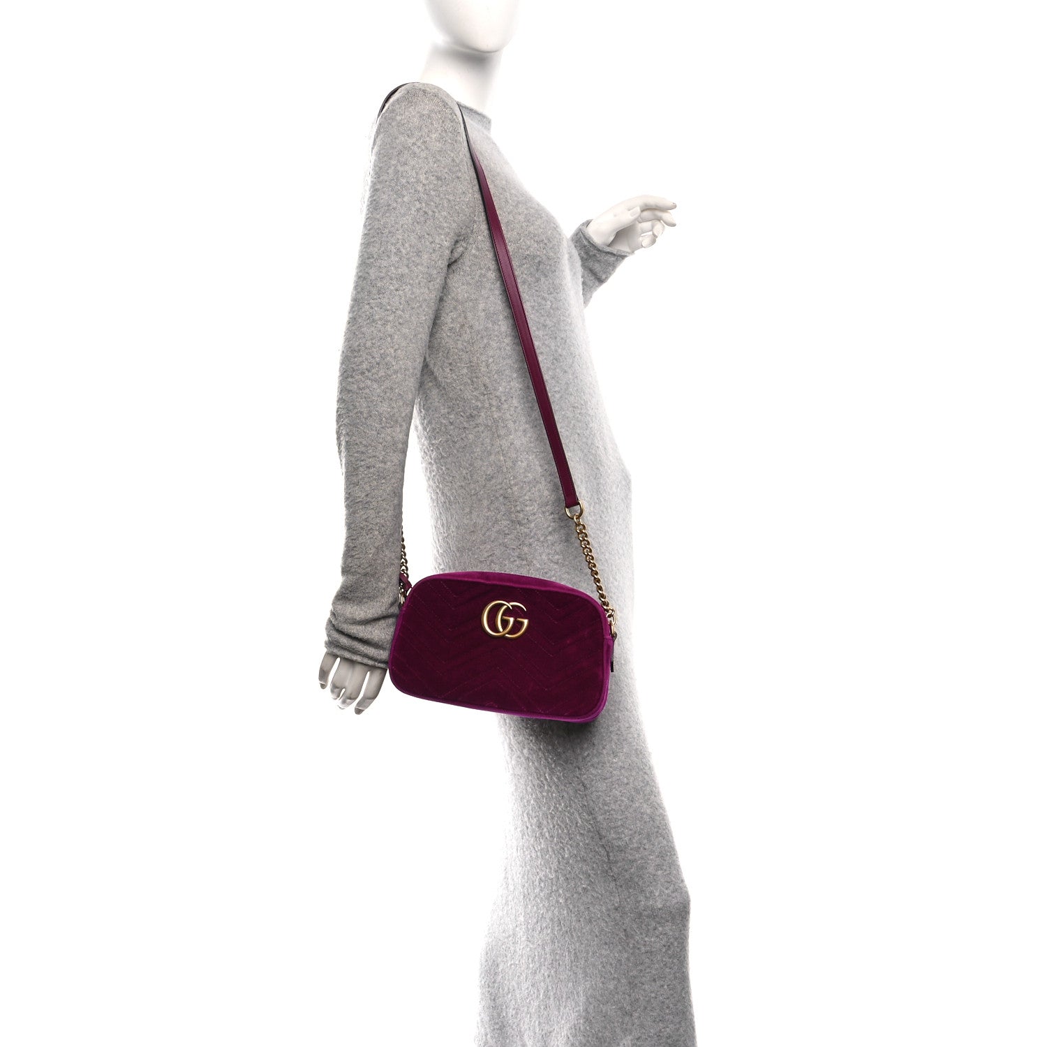 Gucci Velvet Matelasse Small GG Marmont Chain Shoulder Bag Fuchsia Violet Cyclamen 2 of 11