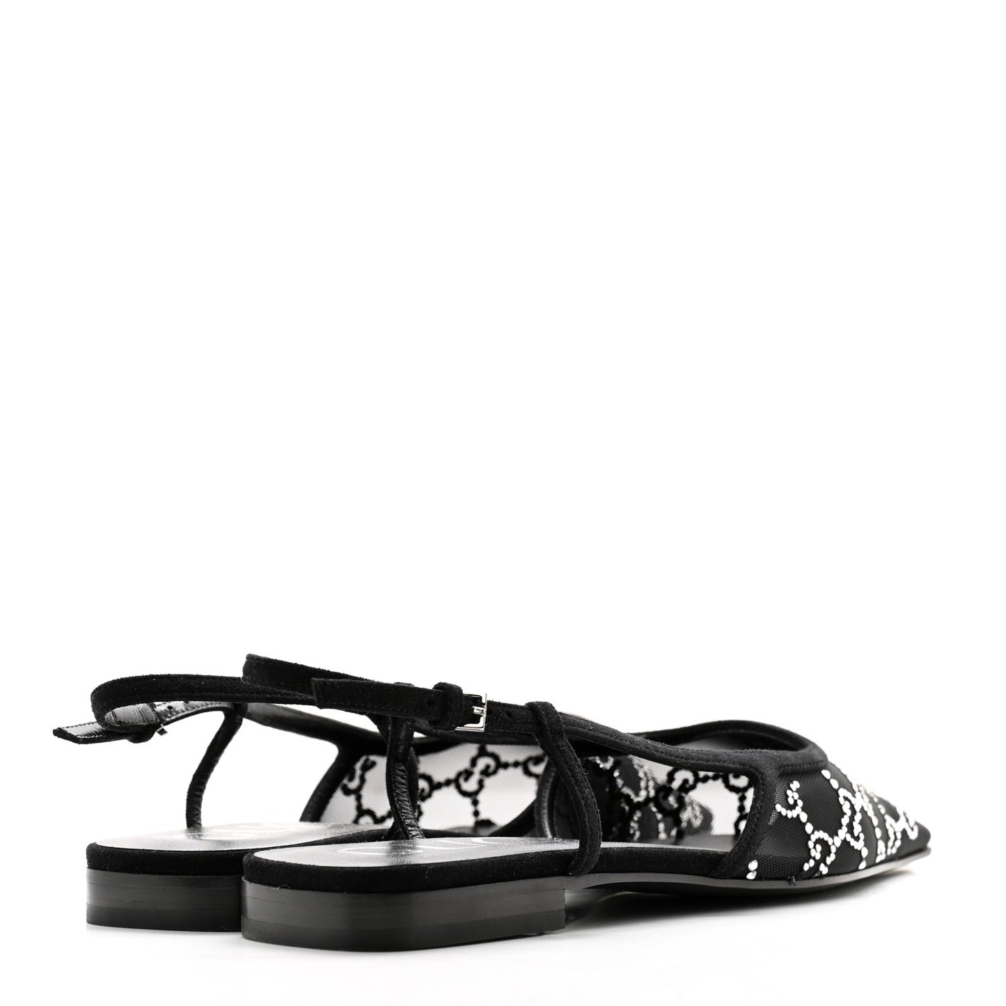 Tela Retino Kid Scamosciato Crystal GG Monogram Square G Slingback Flat 38 Black