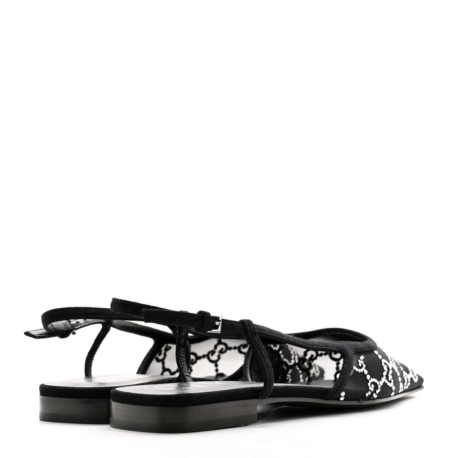 Gucci Tela Retino Kid Scamosciato Crystal GG Monogram Square G Slingback Flat 38 Black 4 of 8