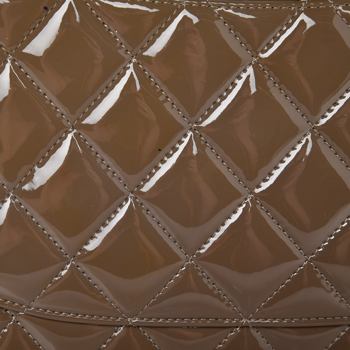 Patent Quilted Jumbo Double Flap Dark Beige