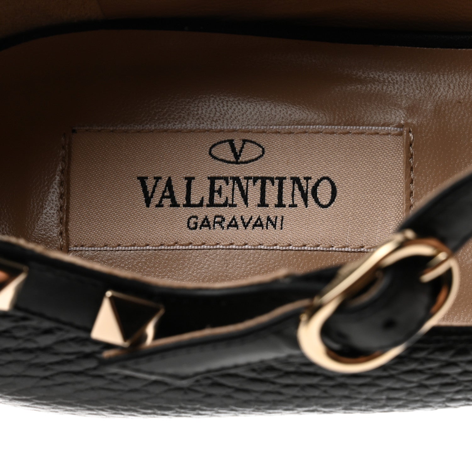 Valentino Garavani Pebbled Calfskin Rockstud Ankle Strap Ballerina Flats 39 Black 7 of 9