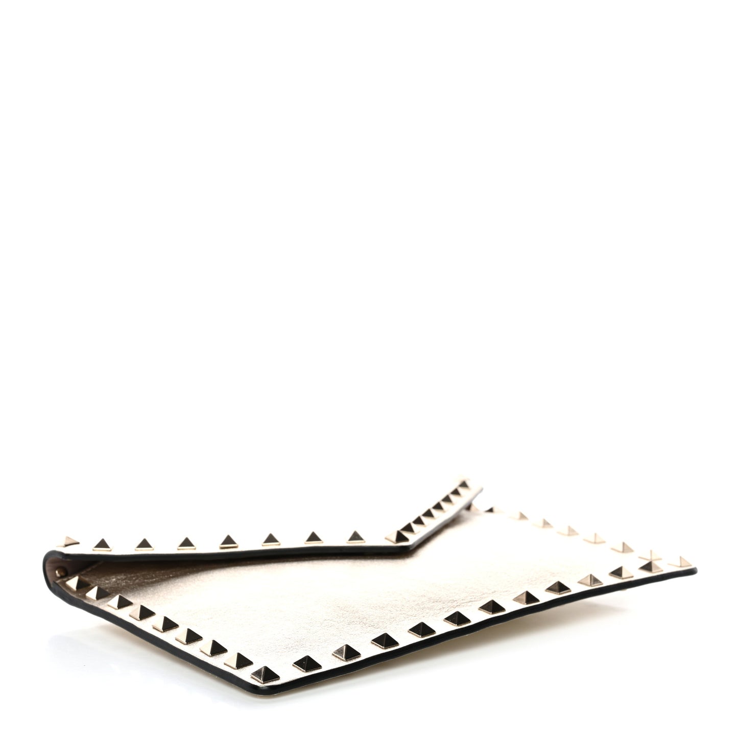 Metallic Calfskin Medium Rockstud Envelope Flat Wristlet Pouch Sahara