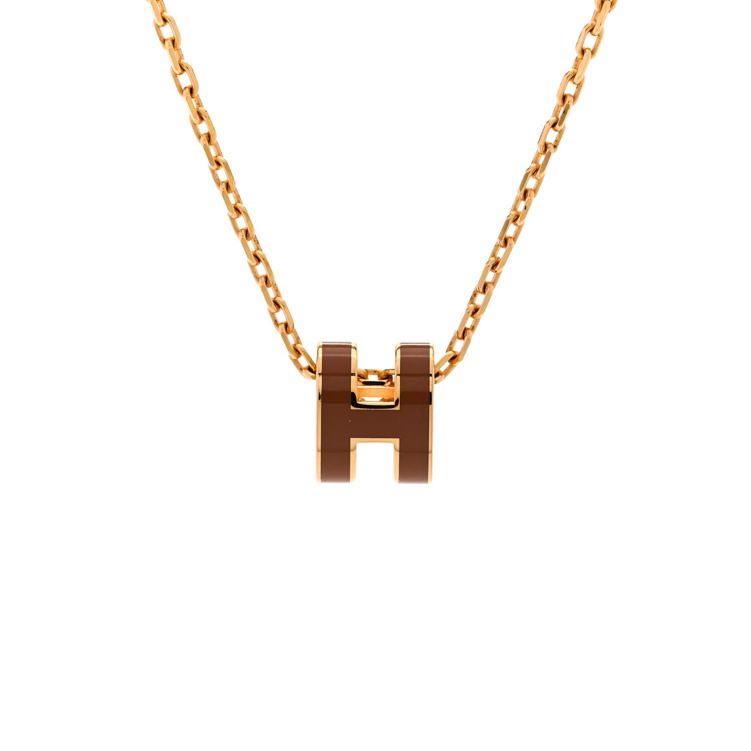 Hermes Lacquered Gold Mini Pop H Pendant Necklace New Gold 4 of 8