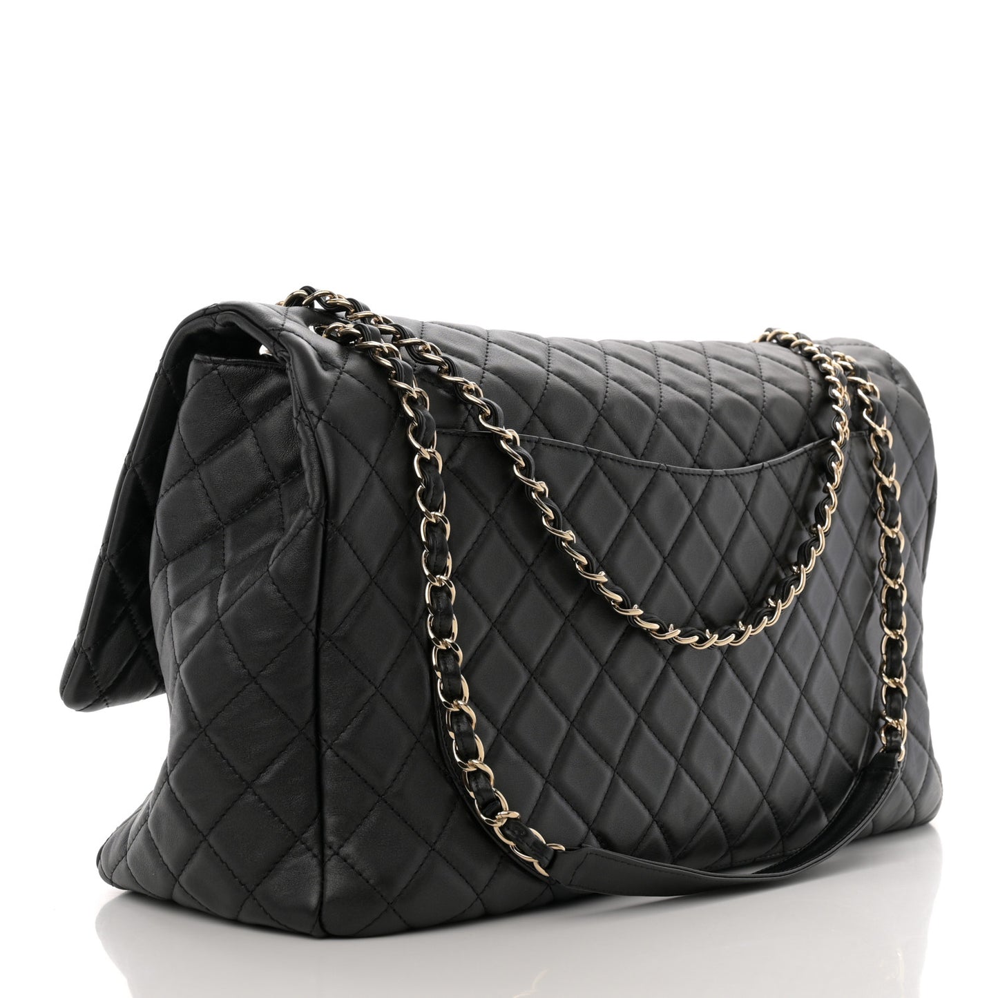 Calfskin Quilted XXL Travel Flap Bag Black