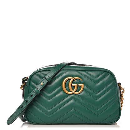 Gucci Calfskin Matelasse Small GG Marmont Chain Shoulder Bag Emerald Green 1 of 7