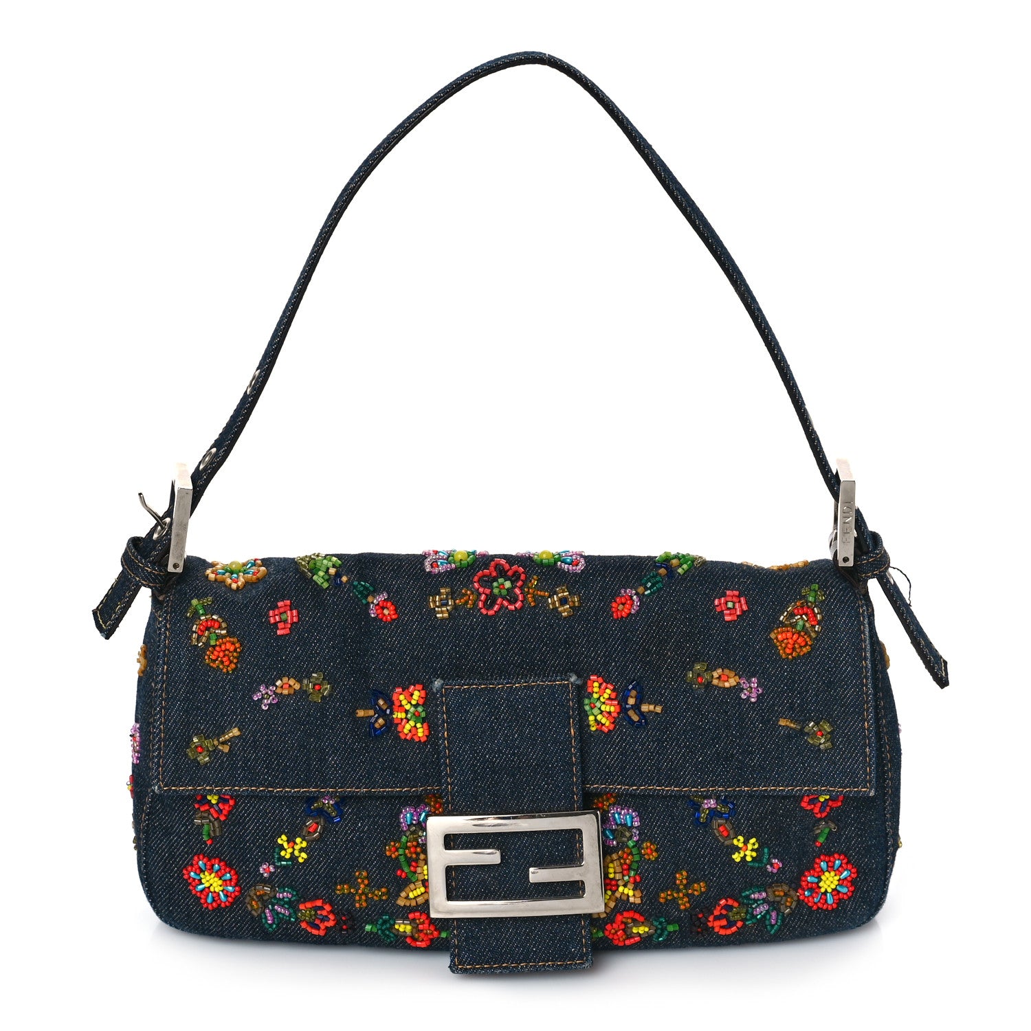 Fendi Denim Ricami Beaded Baguette Blue 1246282 – FASHIONPHILE