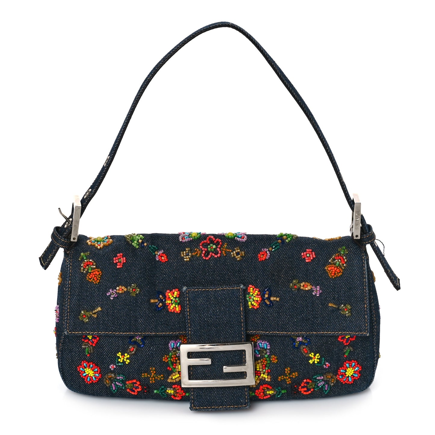 Denim Ricami Beaded Baguette Blue