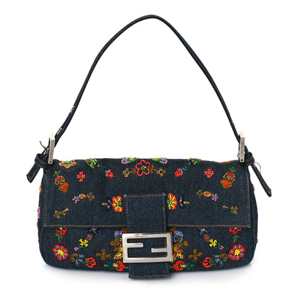 Fendi Denim Ricami Beaded Baguette Blue 1 of 10