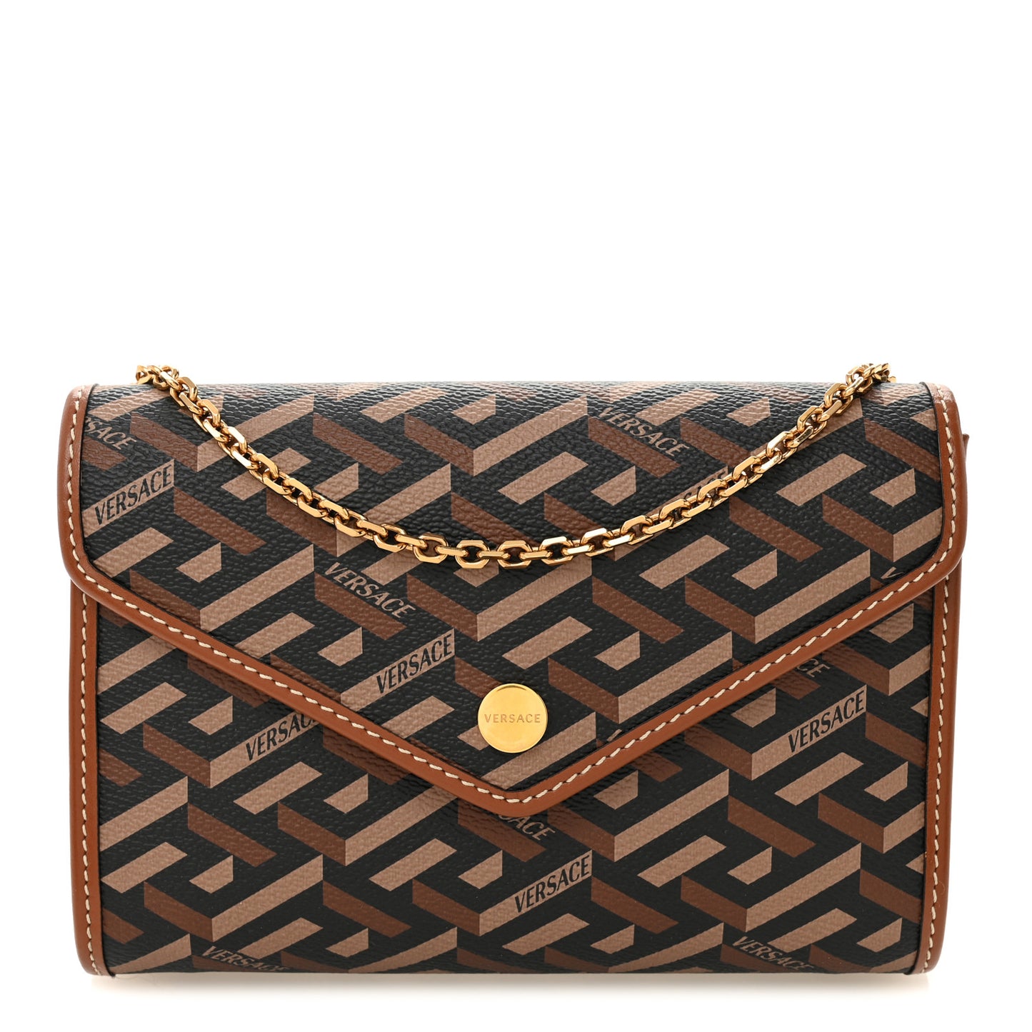 Coated Canvas La Greca Signature Wallet On Chain Brown