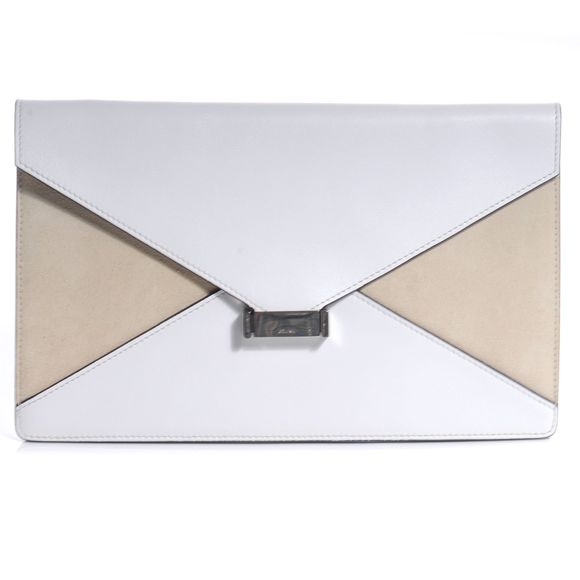 Celine Leather Suede Diamond Clutch White Beige 1 of 8
