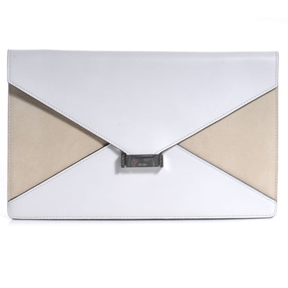 Celine Leather Suede Diamond Clutch White Beige 1 of 8