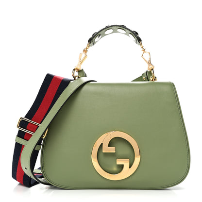 Gucci Roxy Calfskin Web Medium Blondie Top Handle Shoulder Flap Bag Salamander Green 1 of 11