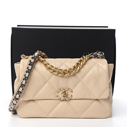 Chanel Goatskin Quilted Large 19 Flap Beige 10 of 10