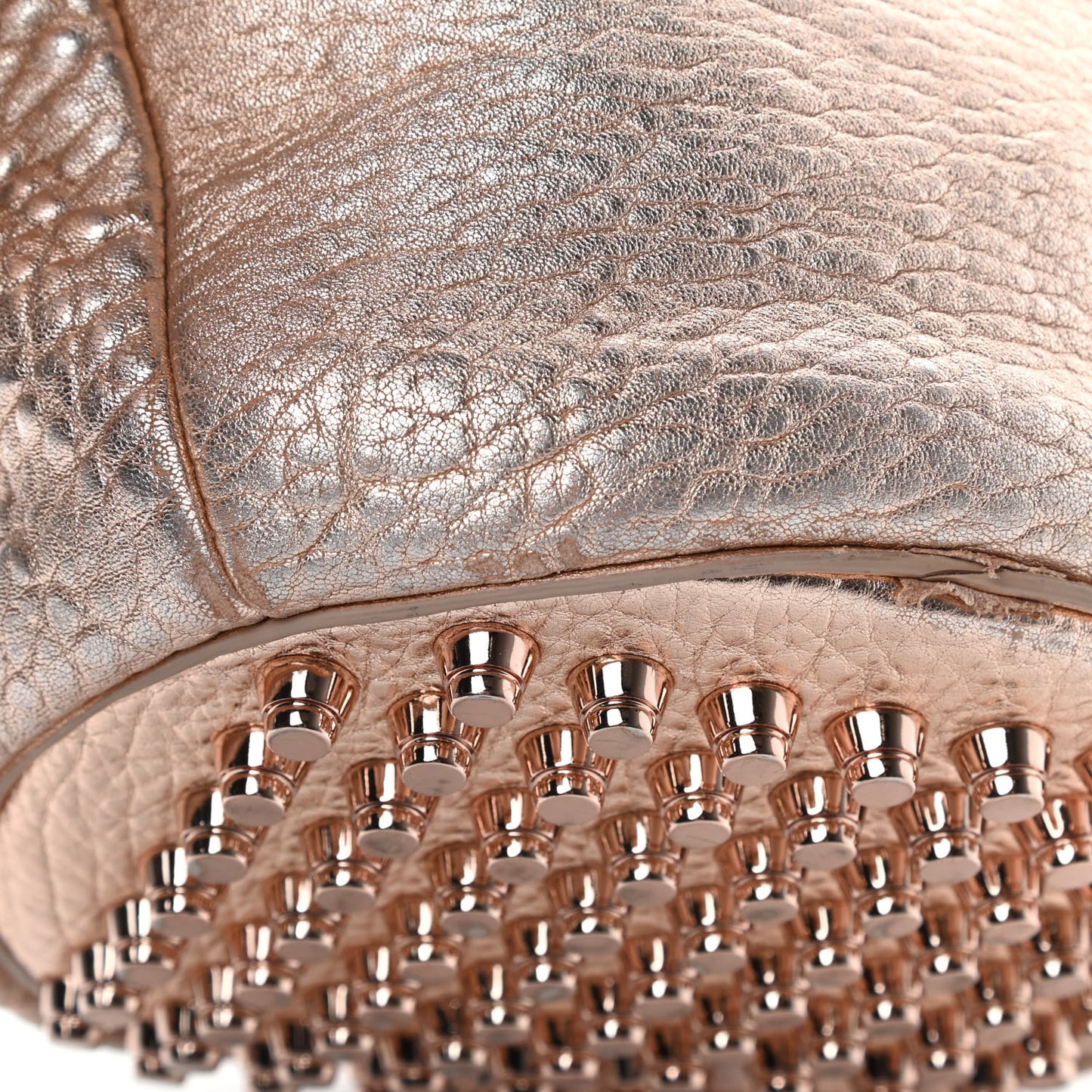 Metallic Pebbled Lambskin Diego Bucket Bag Rose Gold