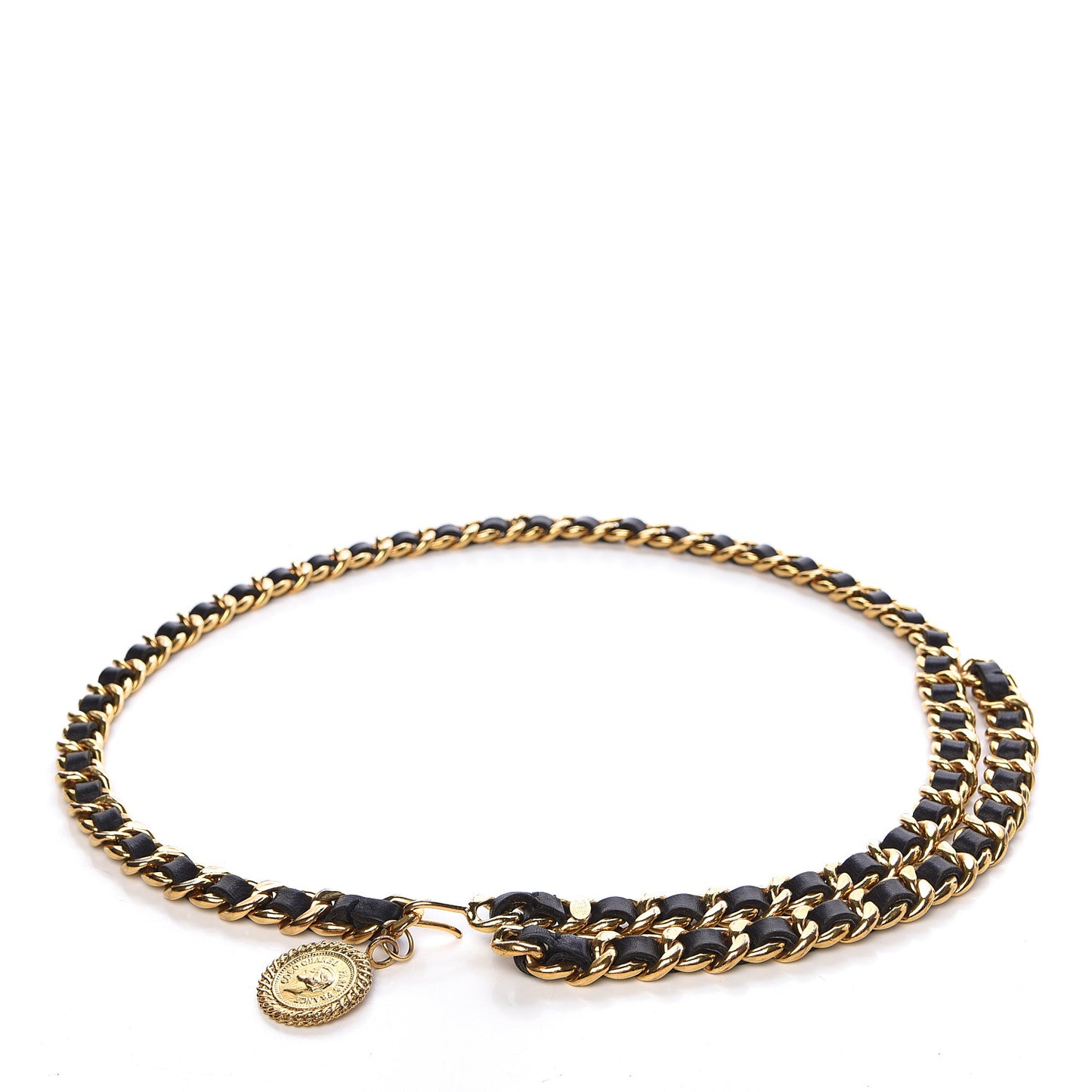 Lambskin Chain CC Medallion Belt Black Gold