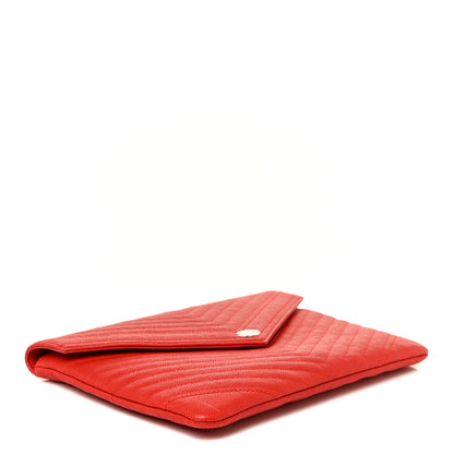 Chanel Caviar Chevron Quilted Flap Cosmetic Case Red 4 of 11