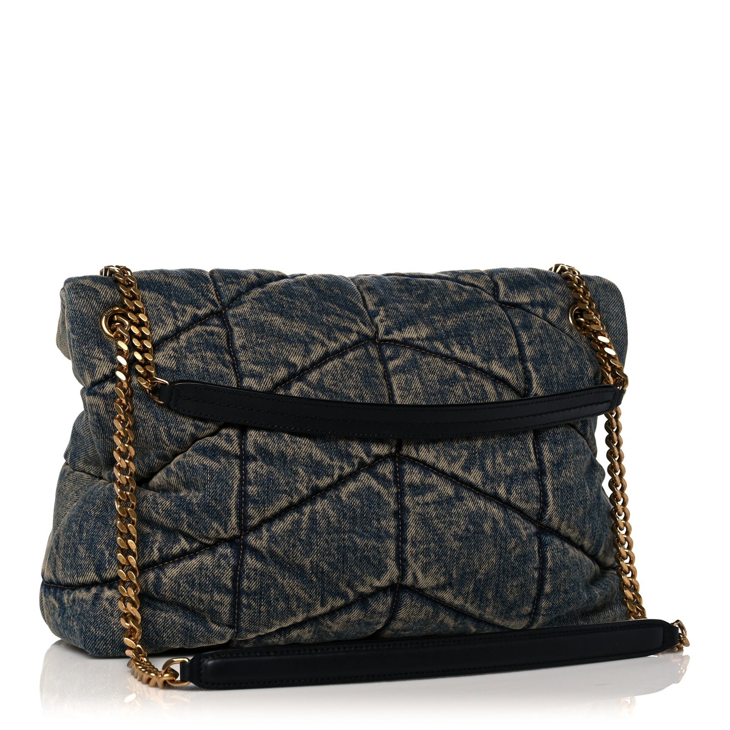 Denim Quilted Medium Loulou Puffer Monogram Chain Satchel Blue Black
