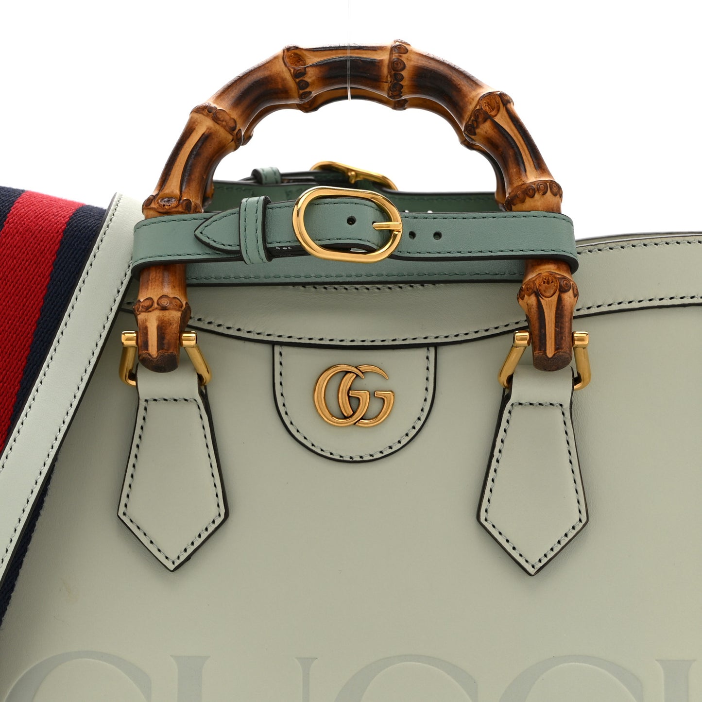 Charisma Calfskin Gucci Embossed Web Diana Tote Bag Salvy Green