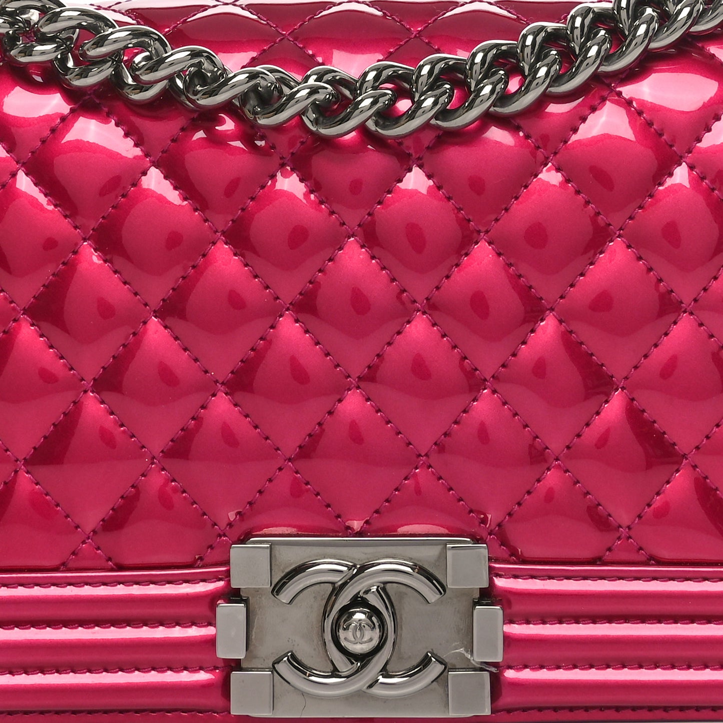 Metallic Patent Calfskin Quilted Medium Boy Flap Pink