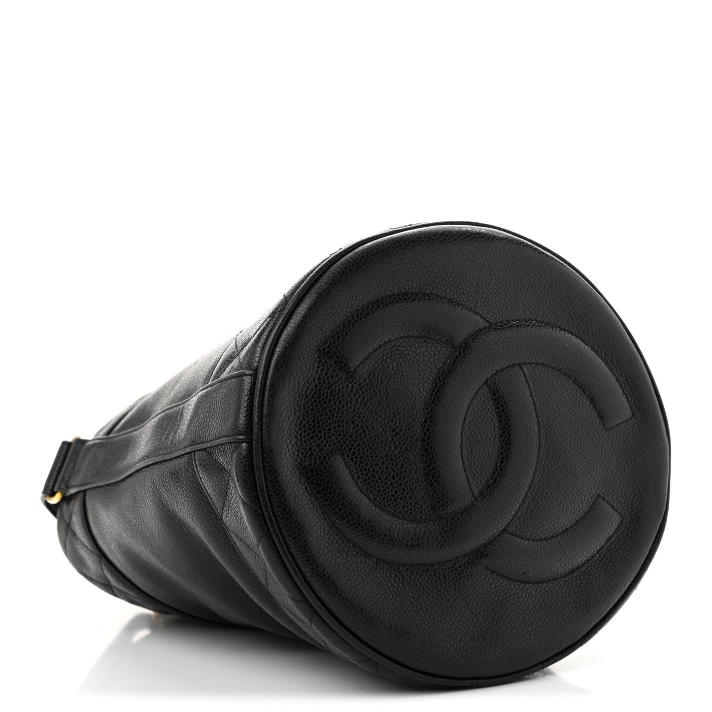 Caviar Drawstring Bucket Shoulder Bag Black