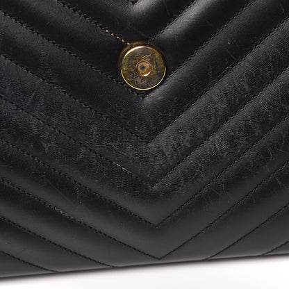 Saint Laurent Smooth Calfskin Matelasse Chevron Large Monogram Satchel Black 17 of 20