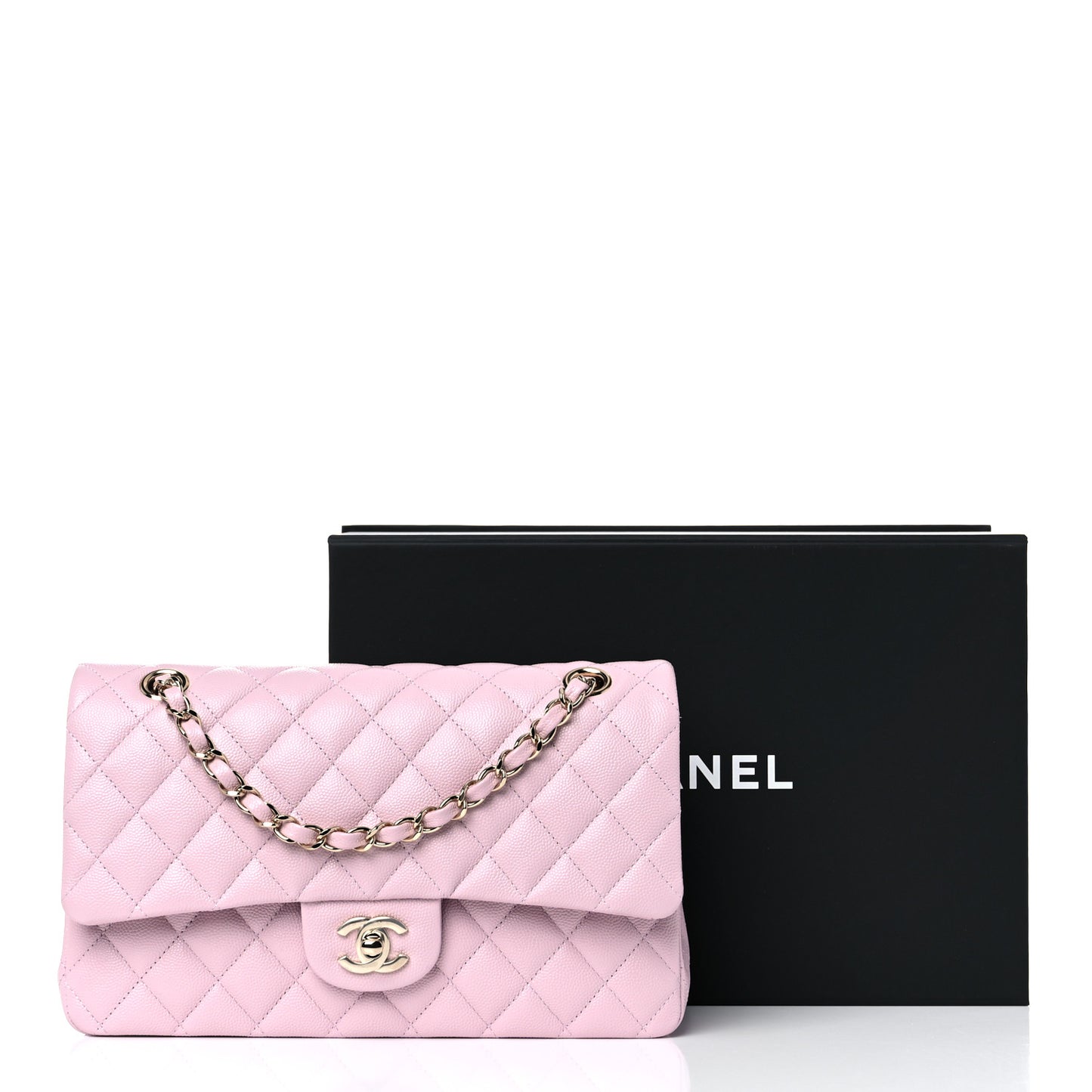 Caviar Quilted Medium Double Flap Light Pink