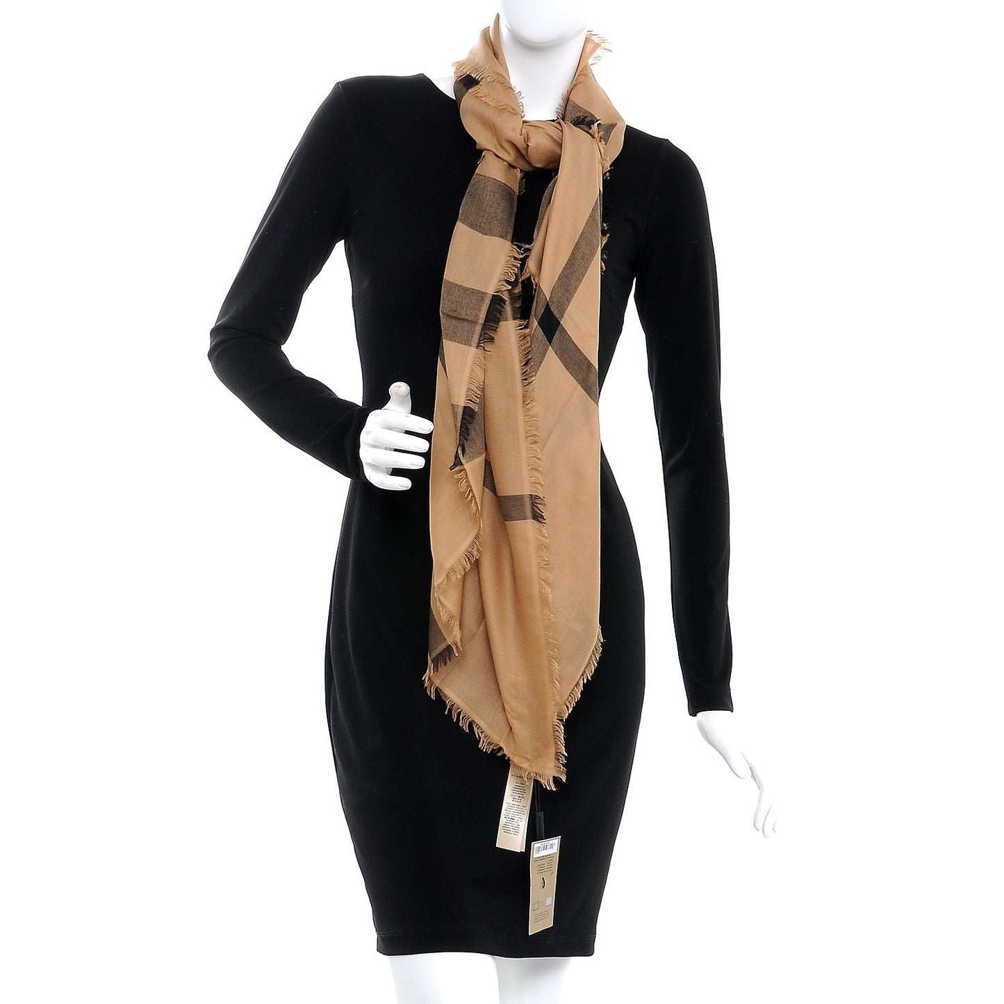 Modal Wool Overdyed Chambray Check Square Scarf Camel