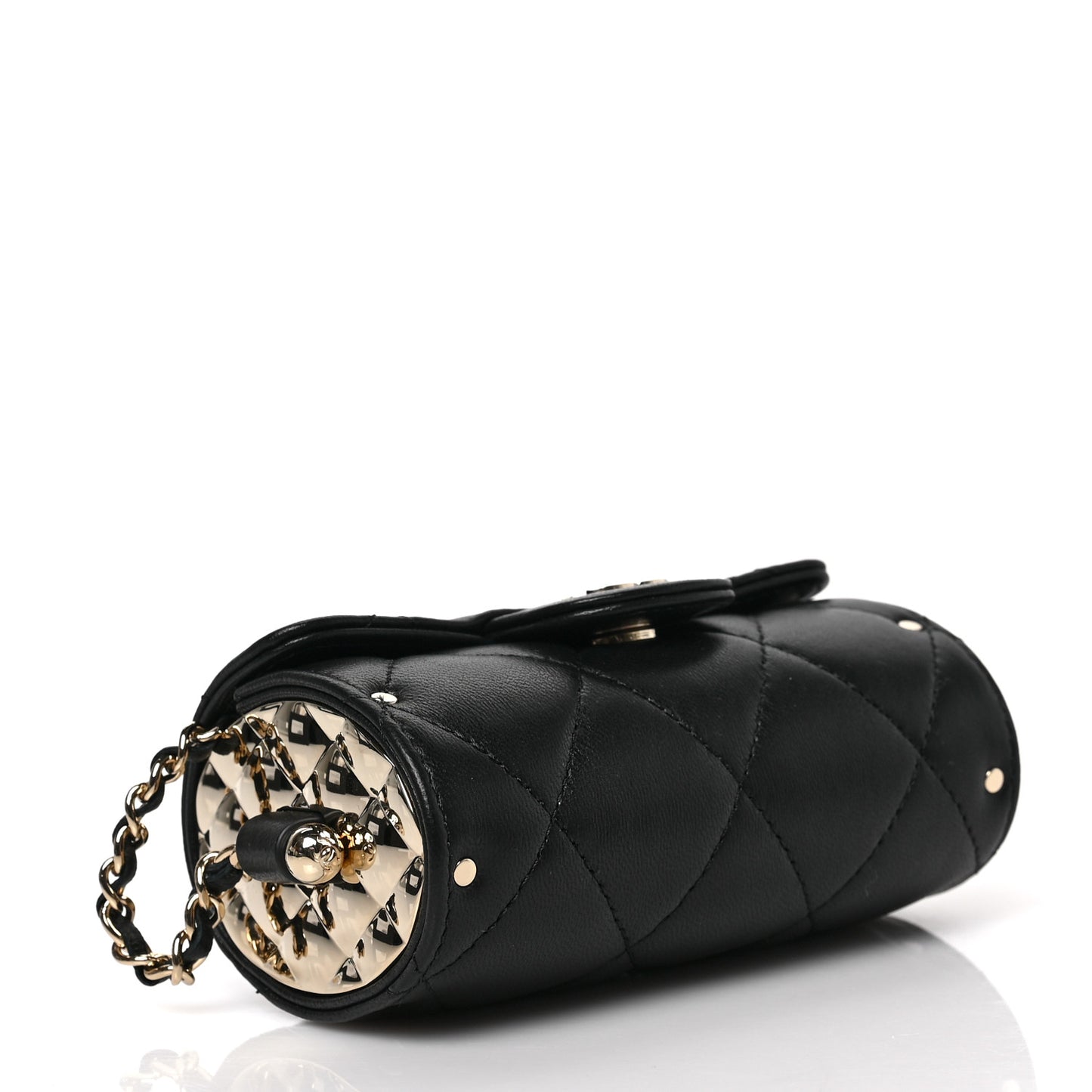 Lambskin Quilted Box Of Secrets Card Holder With Chain Black