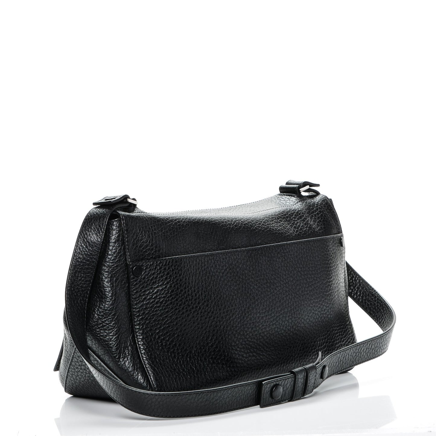 Pebbled Calfskin Double Sided PS Courier Bag Black
