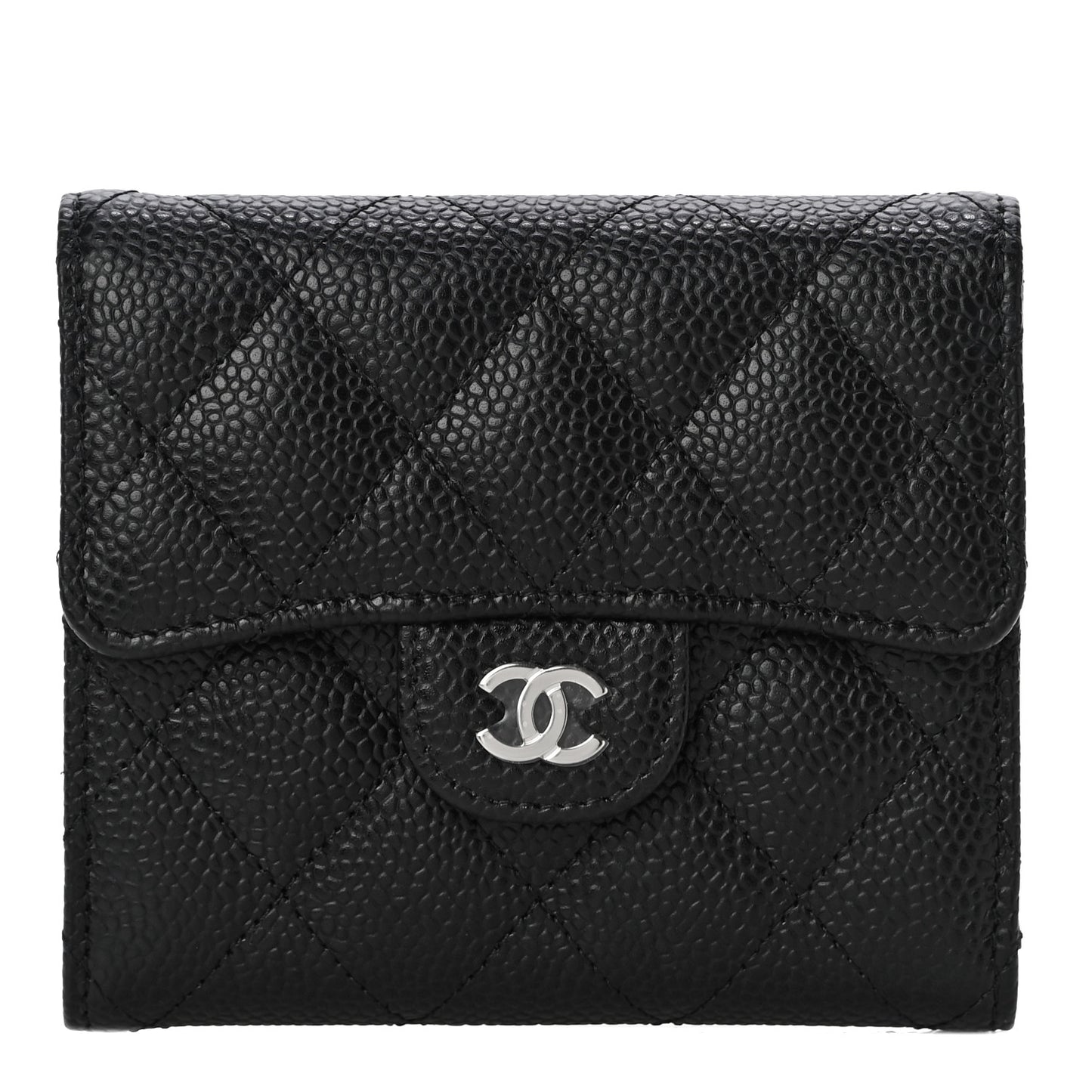 Caviar Quilted Compact Flap Wallet Black