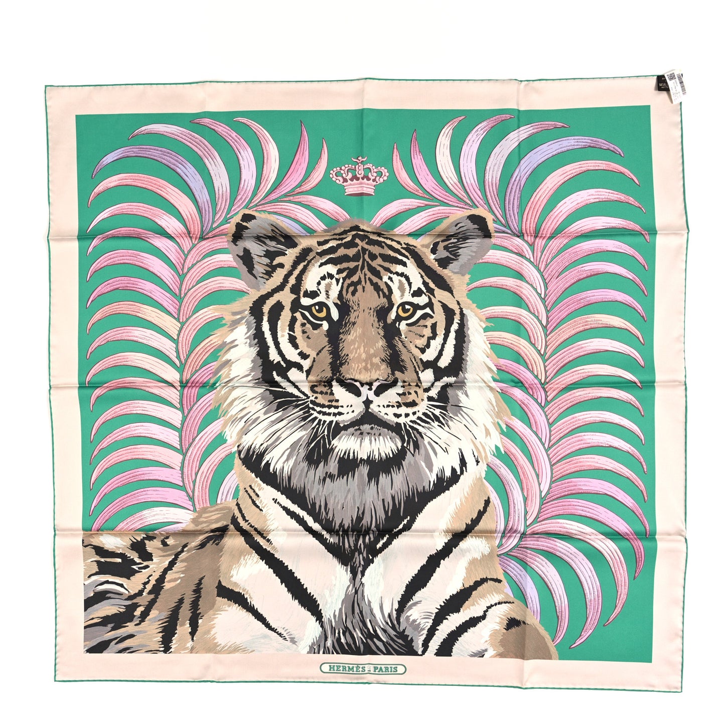 Silk Carre Double Face Tigre Royal Scarf 90 Vert Beige Multicolor