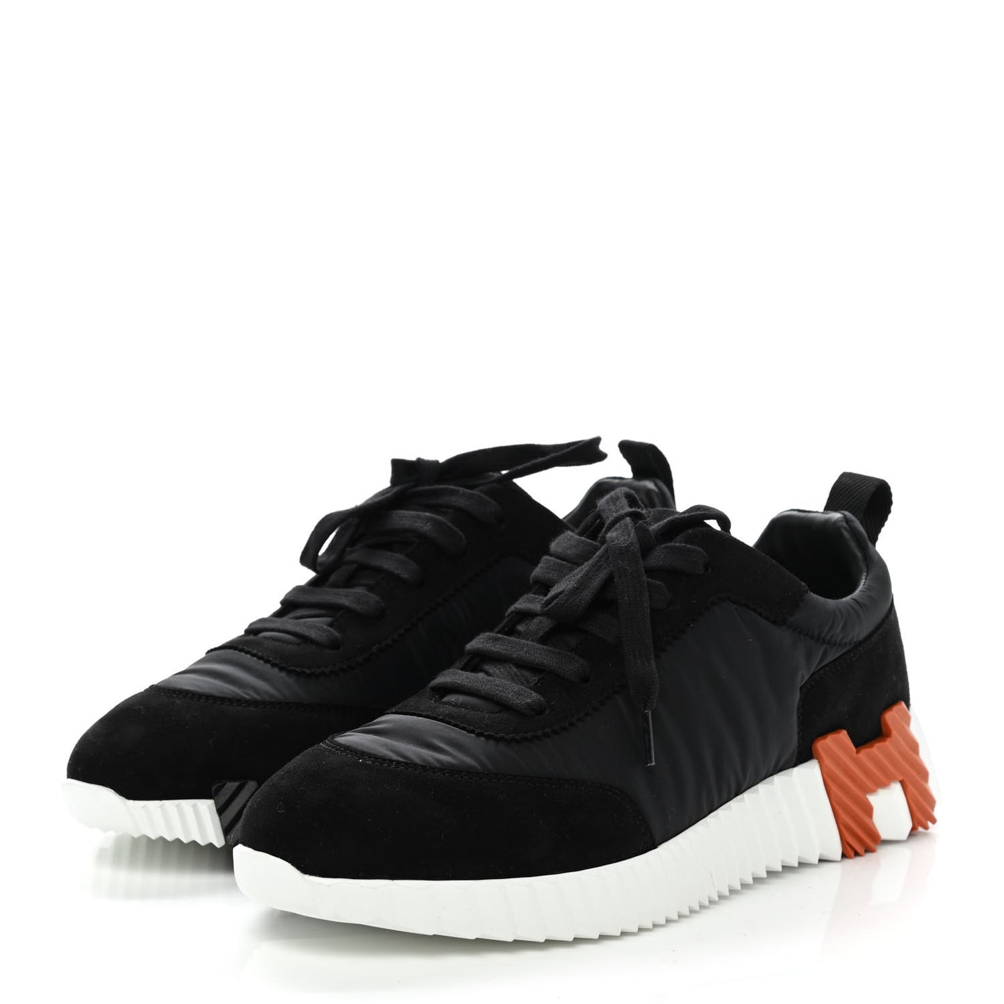Parachute Fabric Suede Goatskin Bouncing Sneakers 37 Black Orange