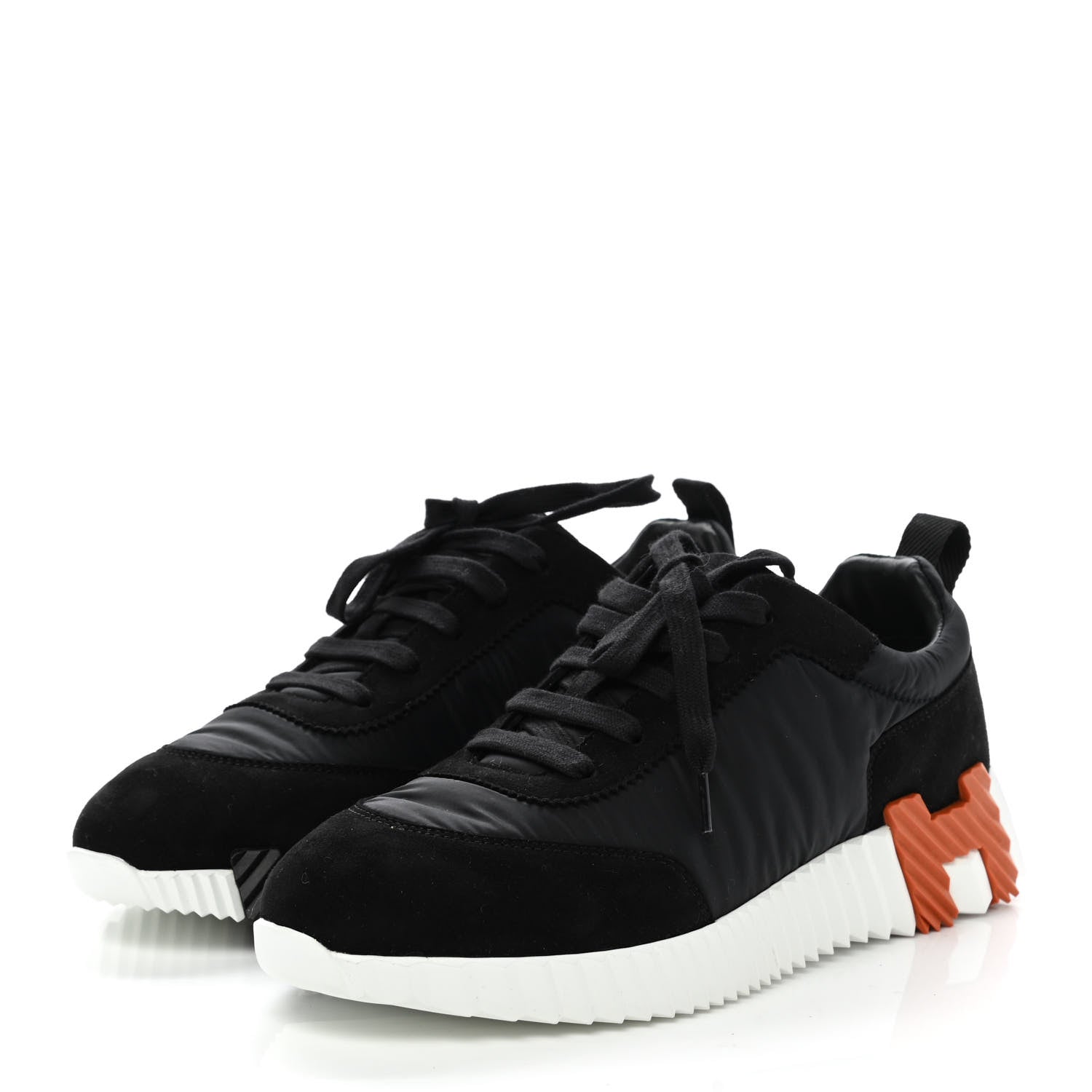 Hermes Parachute Fabric Suede Goatskin Bouncing Sneakers 37 Black Orange 3 of 9