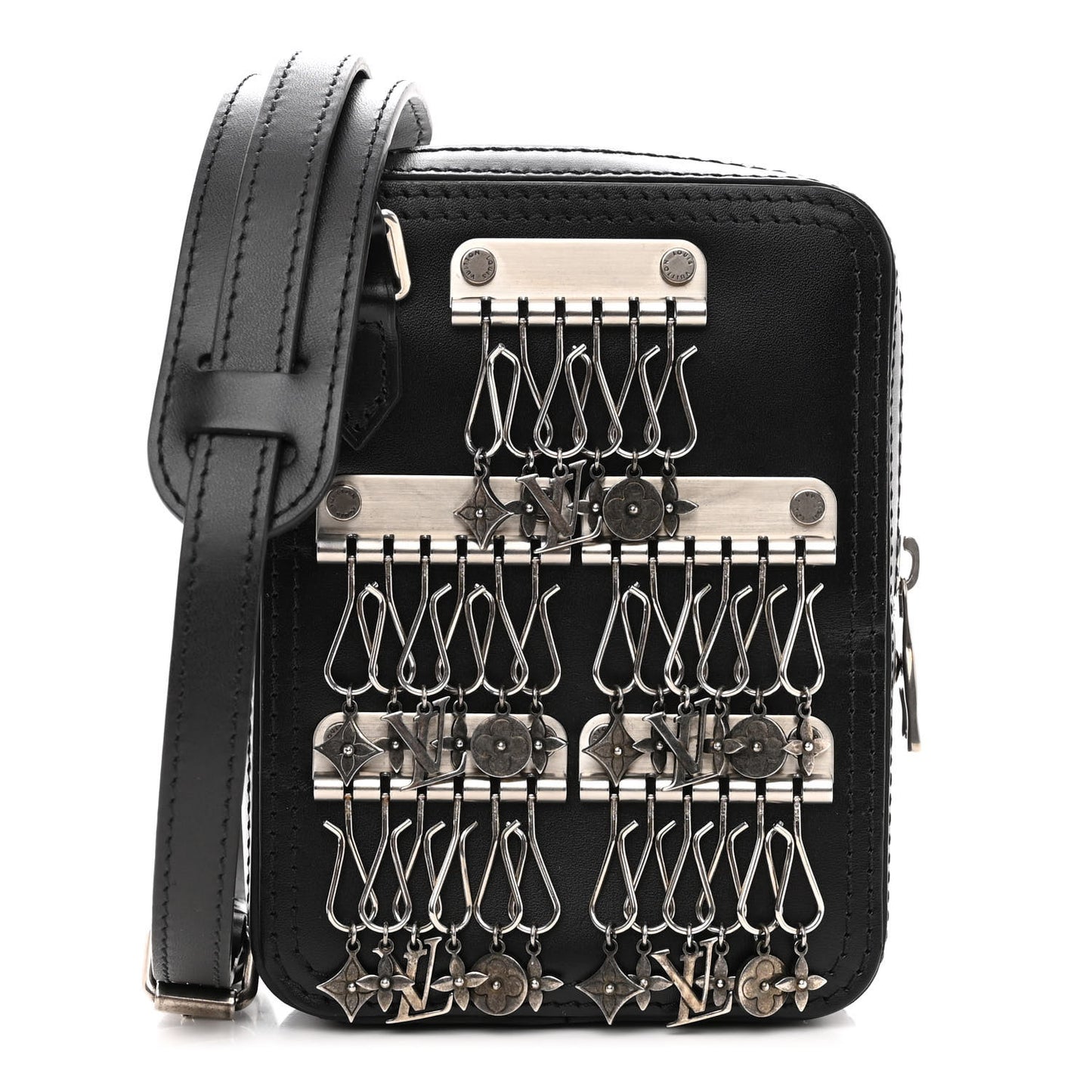 Calfskin Flower Charms Danube Messenger Black