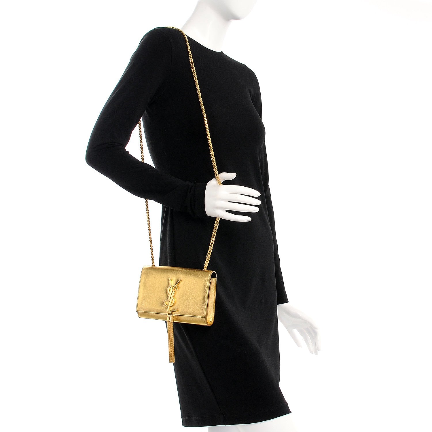 Saint Laurent Metallic Calfskin Small Classic Monogram Kate Tassel Satchel Gold 2 of 7