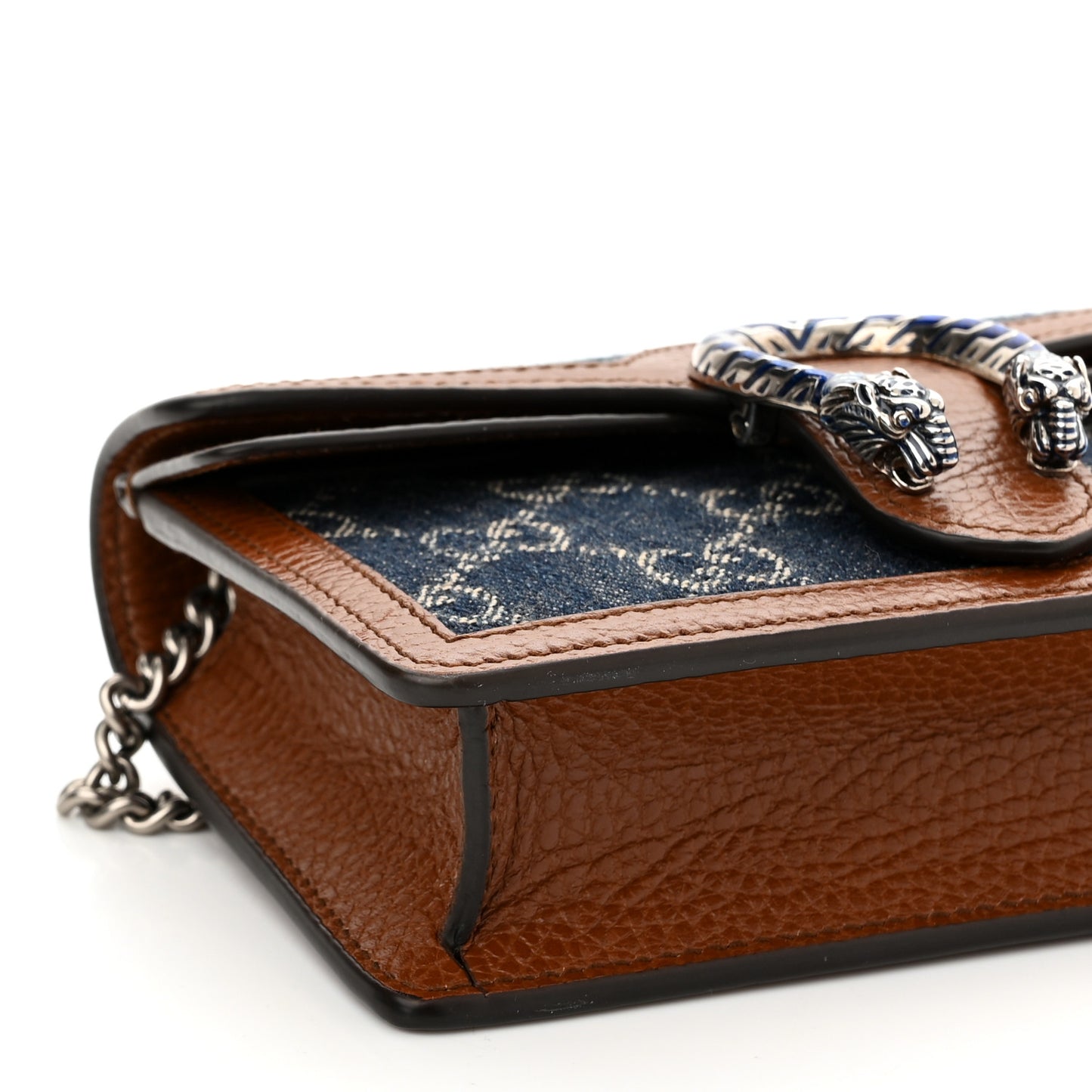 New Denim GG Monogram Dollar Calfskin Enamel Super Mini Dionysus Shoulder Bag Blue Tea Cuir Epilog Electric Blue