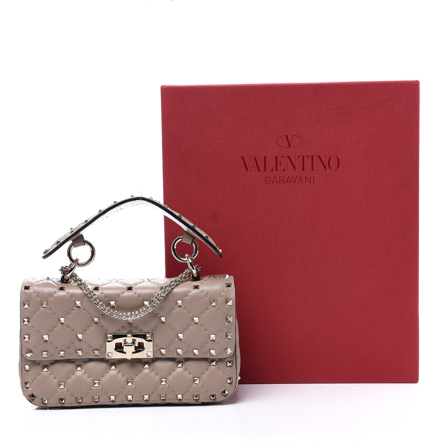 Nappa Small Rockstud Spike Shoulder Bag Poudre