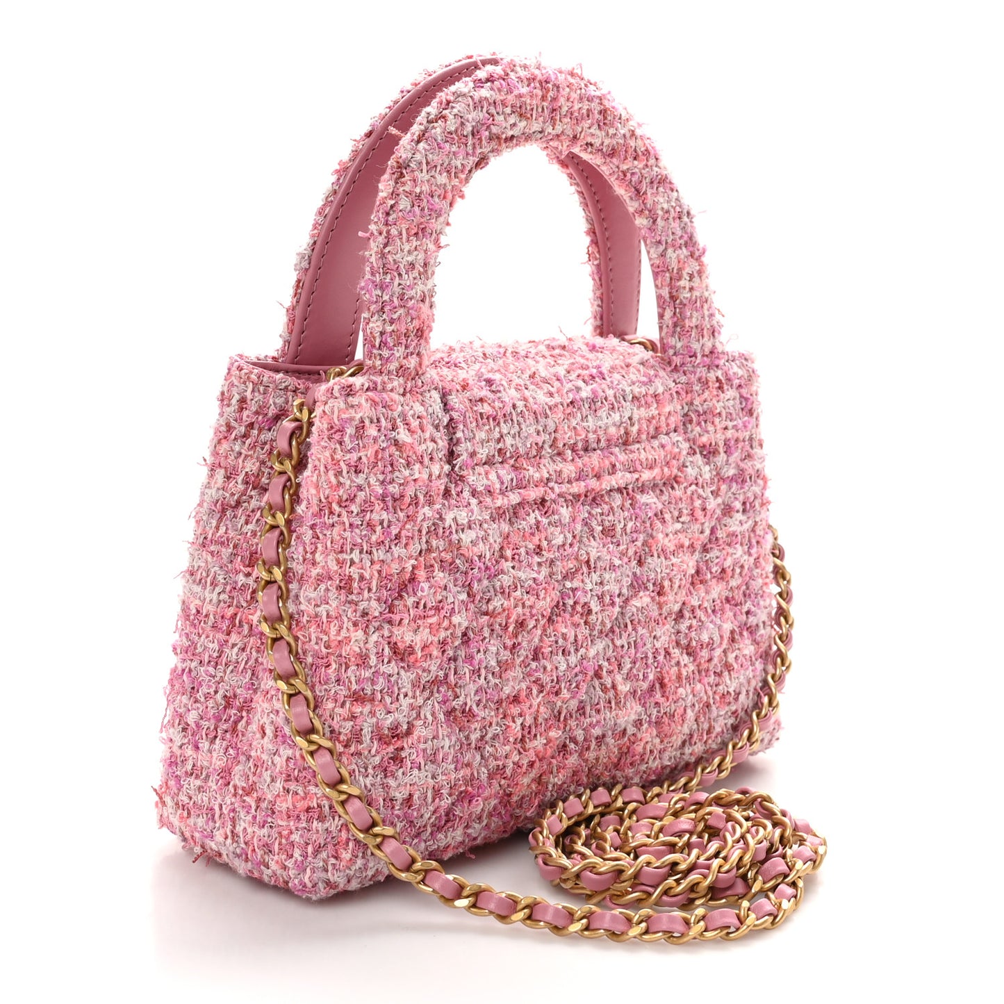 Tweed Quilted Nano Kelly Shopper Pink